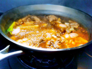 12、萝卜牛腩煲,加入大量水或高汤，大火烧开，小火慢炖一个小时