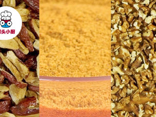 1、纯手工养颜阿胶糕,大红枣250g剪碎，阿胶500g打磨成粉，核桃仁掰碎