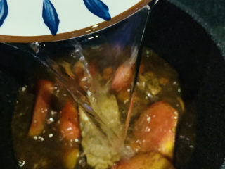 16、番茄牛腩煲,翻炒均匀调料,加入清水