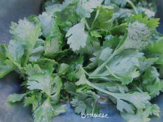4、蒸芹菜叶,带一次性手套,轻轻抓一下,让每片叶子都蘸一点点油渍,这样整出来的芹菜叶不干有水分好吃