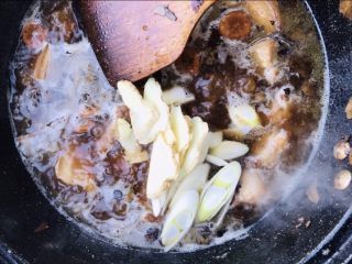 15、解腻鲜果红烧肉,加入葱姜