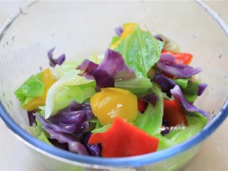 6、捞汁手撕拌菜,沥去水份，放入大碗中，备用。