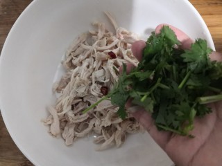 19、手撕鸡胸肉,放入香菜