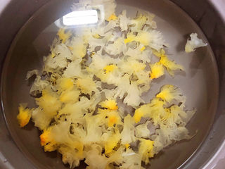 7、木瓜炖银耳,加入水,煮开锅后,小火儿慢炖。