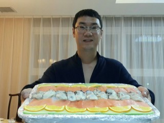 5、刺身三文鱼拼生蚝,好男人，加油