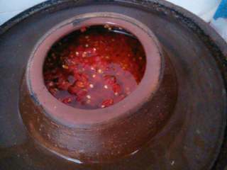 5、自制辣椒酱,放置半天后，装入干净的泡菜坛便于保存。至少可以保存一年以上。