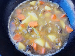 12、咖喱鸡肉土豆,倒入两碗水,莫过食材