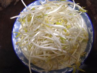 7、椒香五花肉,绿豆芽去根洗净