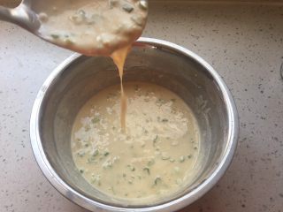 8、葱花鸡蛋饼,搅拌成可以快速滴落的面糊