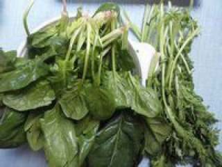6、自制【养生菌菇火锅】,准备好的菠菜和茼蒿都洗干净。