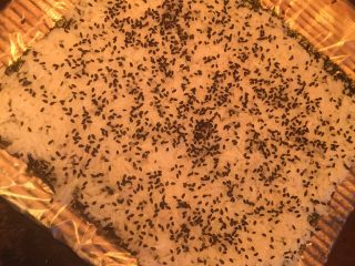 3、蟹籽寿司卷,铺上蟹籽或者芝麻