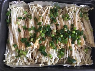 13、烤箱版蒜蓉金针菇粉丝,撒上葱花