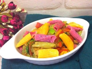 32、炒果蔬空心面,一碗香喷喷的炒空心面好看又好吃