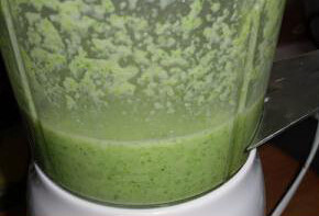 6、如意鸡肉卷,调入少量盐和胡椒粉，稍凉后留两小朵备用，其余放入料理机打成西兰花浓汤