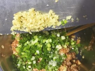 11、过年走油@萝卜丝丸子,加入葱末和姜末,搅拌均匀。