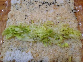 10、花生酱包饭,先放上生菜丝