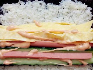 7、寿司卷,配菜上面可以挤上喜欢的酱料，蕃茄酱，沙拉酱，千岛酱等。