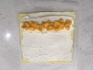 14、经典瑞士卷（原味）,在相对高的地方铺上水果粒。如图。