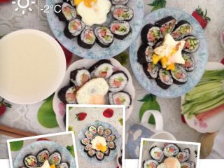 6、爱心❤️寿司,起锅摆盘开吃哈哈！心情不错