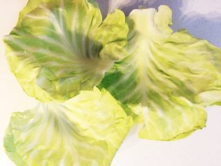 6、清蒸牛肉海苔包菜卷 南瓜蘑菇汤,卷心菜去蒂，冲洗干净，取下外层的完整叶片。