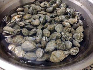 2、辣炒花蚬子,用清水浸泡半小时。