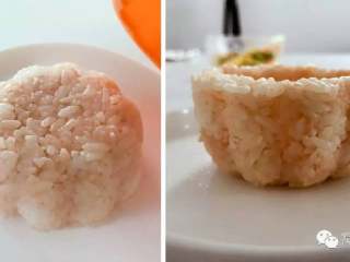 4、宝宝辅食：可以吃的米饭杯子,把米饭杯子脱模取出，有保鲜膜会更好操作，建议大家加保鲜膜。