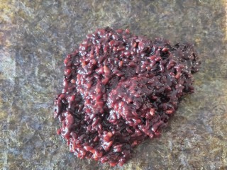 2、黑米寿司,取一张海苔，铺在寿司席上，然后再铺上一层黑米饭