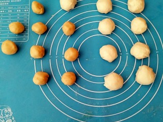 8、蟹壳黄烧饼,油皮和油酥分割成等份。