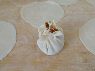 16、驴肉烧卖,开始包烧卖（我也是第一次学着包，不是很漂亮），跟包包子差不多。（如图）