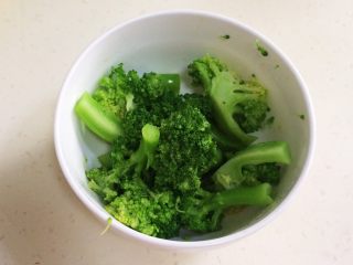 7、鲜虾时蔬饭团便当,煮好的西兰花放入小碗中，加入1小匙蒸鱼鼓油拌匀。