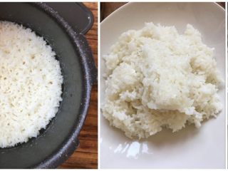 1、孩子最喜欢的造型寿司来啦,大米煮熟放凉取出部分盘里，倒入少许白醋