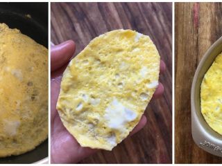 3、孩子最喜欢的造型寿司来啦,鸡蛋摊鸡蛋饼，用剪刀剪成椭圆形，放到米饭上