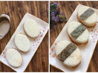 5、孩子最喜欢的造型寿司来啦,在面酱上再放一层米饭，最后放上一层紫菜就可以了