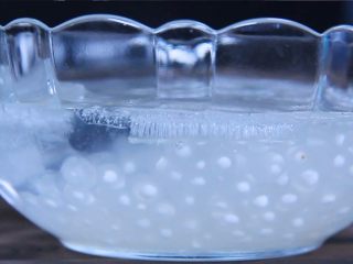 5、泰式芒果椰汁西米糕,西米过冷水，洗去粘液备用。