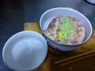 3、美容养颜豆皮蔬菜肉卷—送给美丽的女神们,将切好的葱姜末放入肉馅中，再打入适量的水，顺着一个方向搅肉馅，使肉馅上劲。