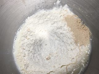 2、中种葡萄干吐司,再放面粉和酵母