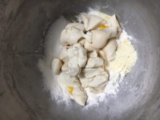 8、中种葡萄干吐司,中种面团剪碎加入