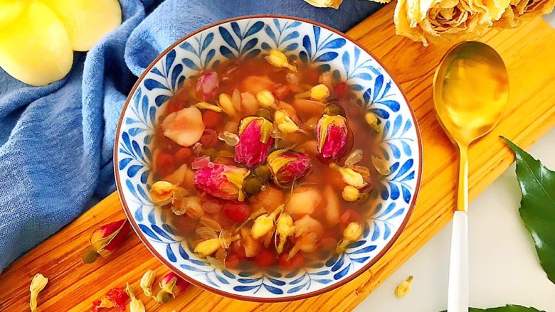 养生养颜之仙女羹红豆莲子茉莉玫瑰花羹