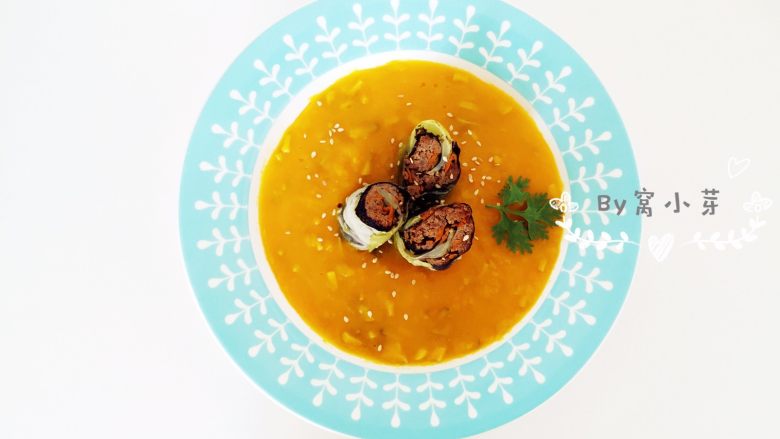 清蒸牛肉海苔包菜卷南瓜蘑菇汤