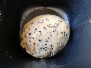 4、麦片芝麻小餐包,第二次15分钟和面程序结束以后，面团不用取出，直接放在面包机里面常温发酵至两倍大。