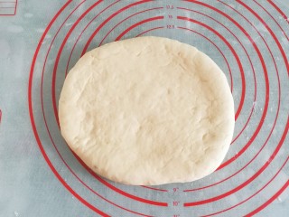 9、蔓越莓手撕小面包,发酵好的面团取出挤压排气，然后擀开盖保鲜膜松弛10分钟左右；