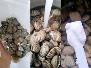 1、让你停不下来的爆炒花甲,准备一盒花甲，用水洗下，然后放到盆里加点水再来点盐，让他泡久点，这样才可以把沙吐干净点。