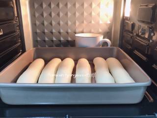 12、奶香排包,把发酵好的面包胚拿出来，往面包胚上喷上少许水，却保表面湿润就可以了