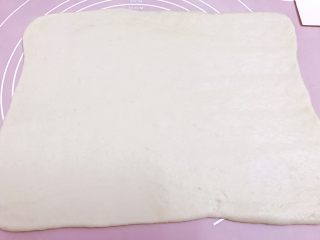 7、波兰种——香葱肉松手撕面包,取出面团排气后擀成长方形面片