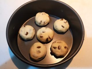 14、超软的葡萄干小餐包,把面团放入不粘模具中，继续二次饧发50分钟
