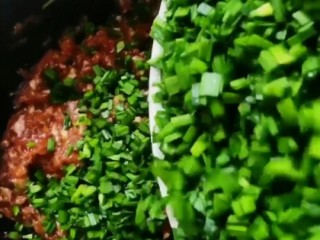9、韭菜肉发面馅饼,加入切好的韭菜