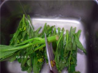 2、白灼菜心,菜心摘去黄叶、剪掉老的部分