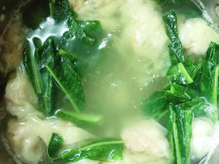 21、鲜肉云吞,再放入青菜，煮熟关火