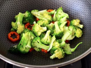 9、虾仁清炒西兰花便当,这个时候加入西兰花，大火继续翻炒均匀。