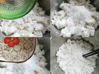 2、水晶粽子,西米放入盆内倒入热水,加入白糖,再倒入植物油,搅拌均匀泡一会备用